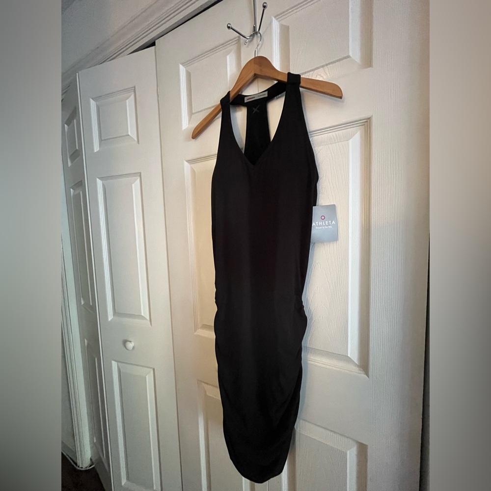 Athleta Tee Racerback Dress Black Stretch Ruched M